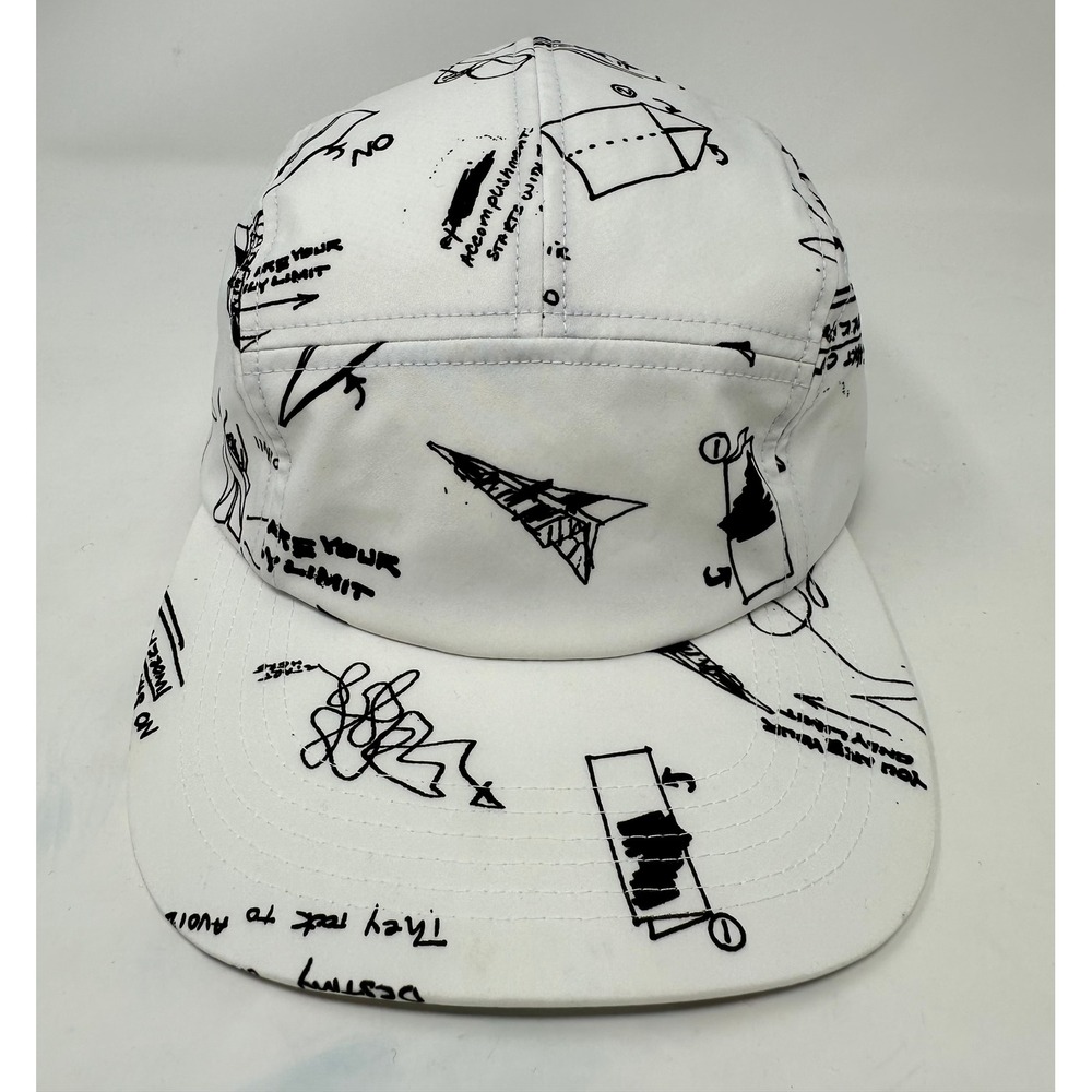 Paper Planes White Doodle Sketch Print 5 Panel Camper Hat Adjustable Strapback